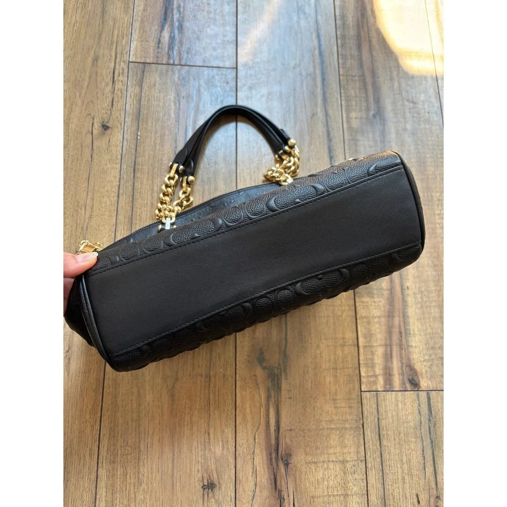 Coach Black Embossed Signature Leather Small Kelsey Satchel Gold Chain Detail - Picture 9 of 14